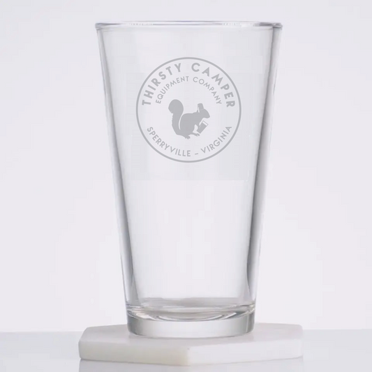 Pint Glass with etched Thirsty Squirrel (16 oz)